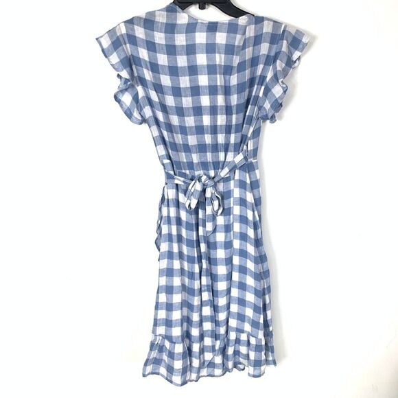Rails XS Brigitte Wrap Mini Dress Blue Buffalo Plaid Check Short Sleeves Ruffle - Picture 4 of 10